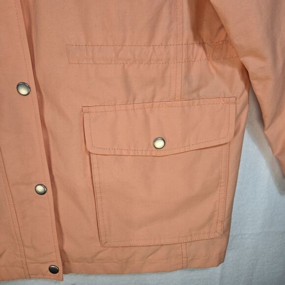 Talbots Coral Orange Rain Jacket Coat Full Zip Drawstring Pockets Lined Large - Picture 5 of 16